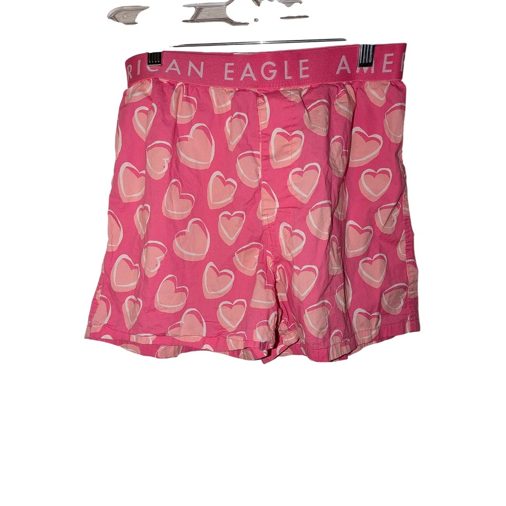 American Eagle Mens Pink Heart Print Boxer Shorts Small 29-31 Stretch Cotton Fly